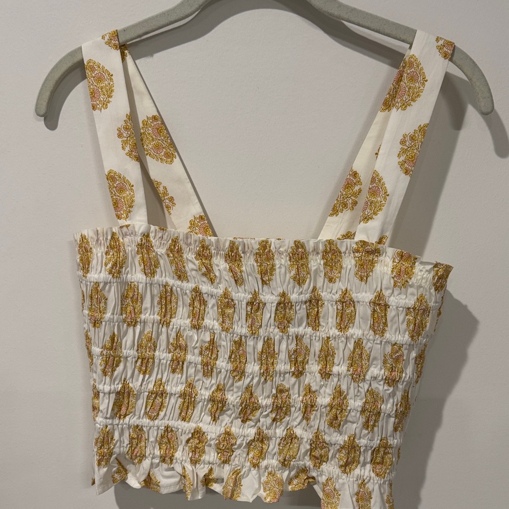 J. Crew White and Gold Patterned Crop Top